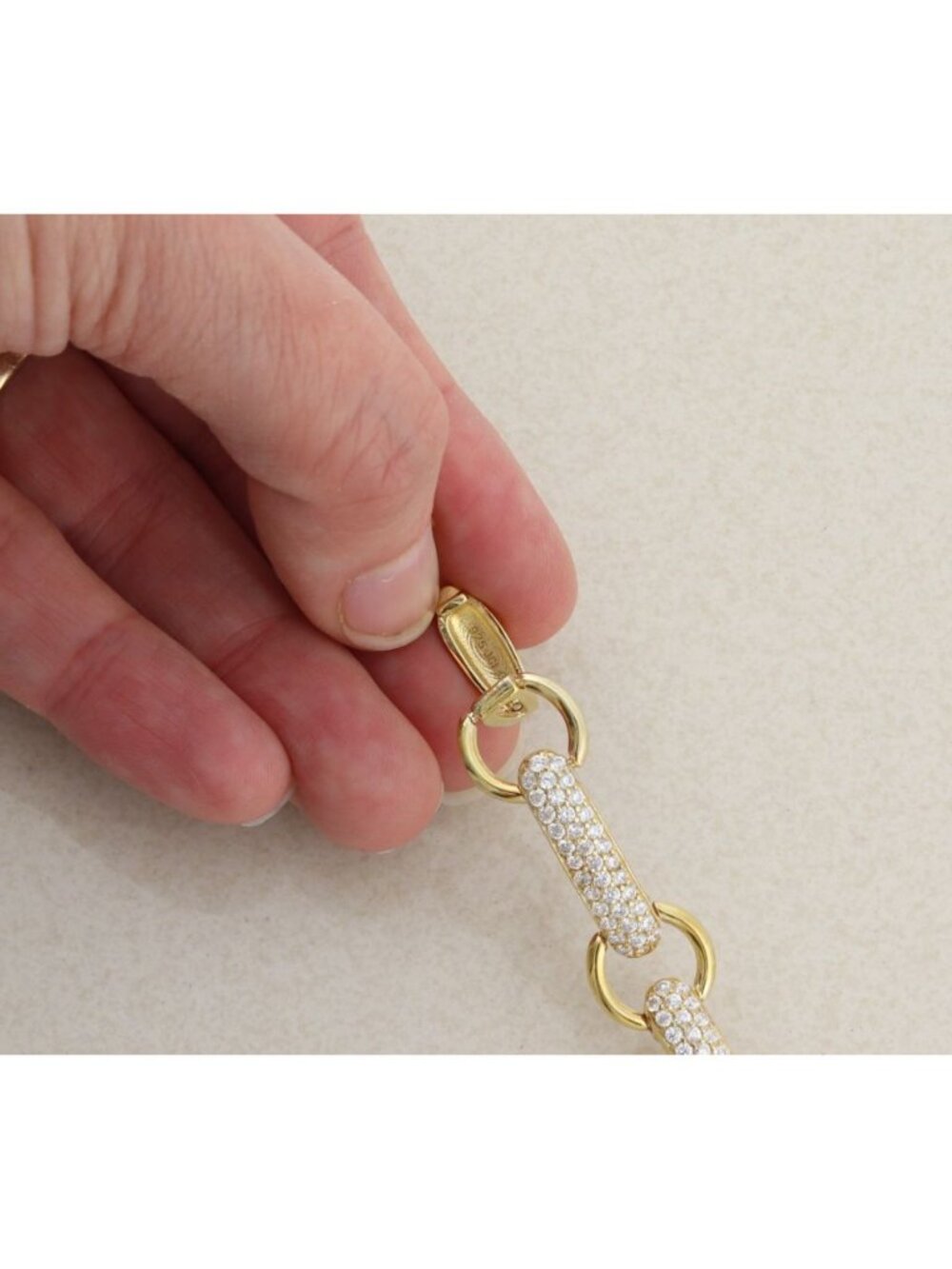 18k Gold Over Sterling Silver Sparkly Cubic Zirconia Bracelet 7 3/4" inch - Picture 6 of 8